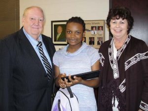 Superintendent Ray Rogers, Deanna McCrimmon, Board Chair Ethel Taylor